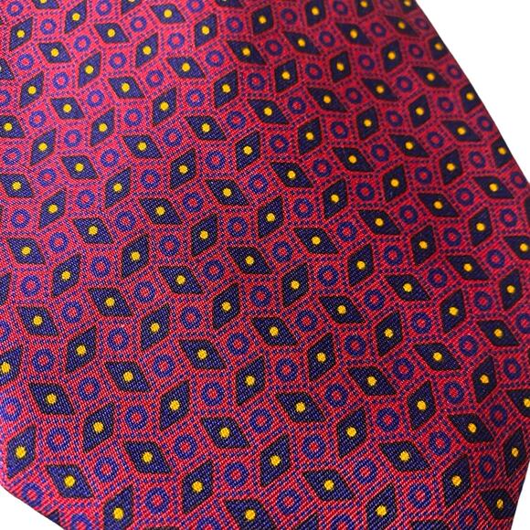 Balenciaga 100% Silk Necktie LUXURY Made in Italy Red with Blue Geometric Tie - Picture 3 of 16